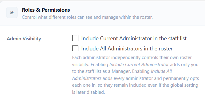 Admin Visibility section in Roles & Permissions settings