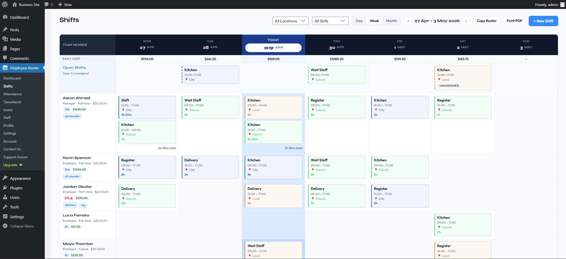 Weekly callendar view
