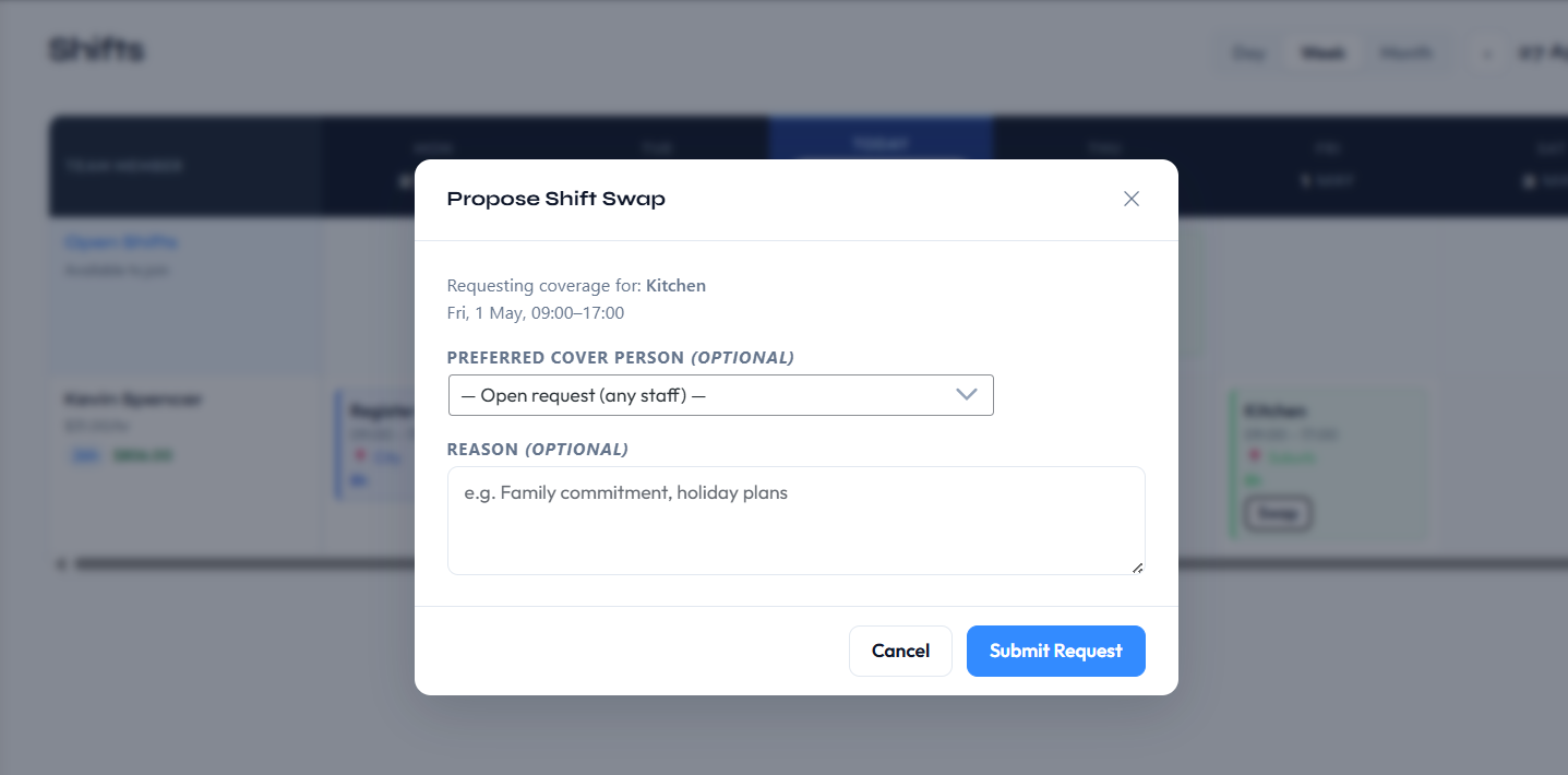 Employees swap request