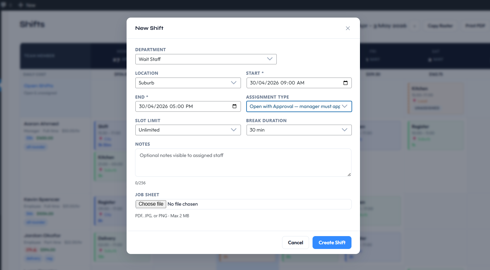 Open shift approval